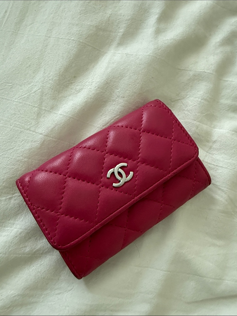 CHANEL Quilted Flap Wallet in Deep Fuchsia Pink with Silver CC